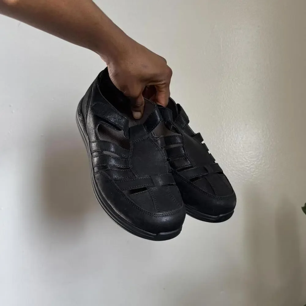 Vintage Drew black‎ Leather Fisherman Gorpcore Comfort shoes size 8W